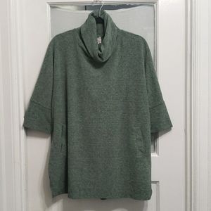 Caslon Heathered Green Pullover Cowl Neck Fleece Sweater Poncho
